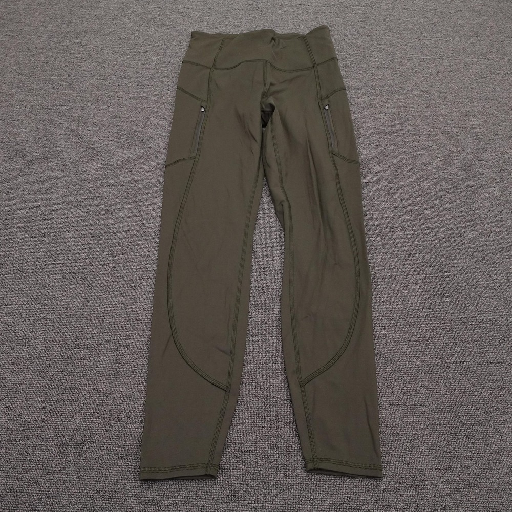Athleta Rainier Tight Leggings Womens Small Green Mid Rise Ankle Zip Pockets